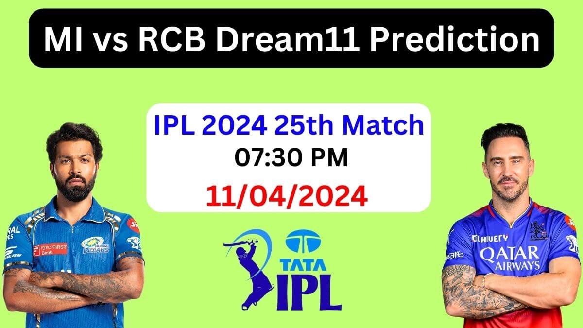 IPL 2024: MI vs RCB Dream11 Prediction 25th Match, Pitch Report, Playing 11, RCB vs MI Dream11 Team Today