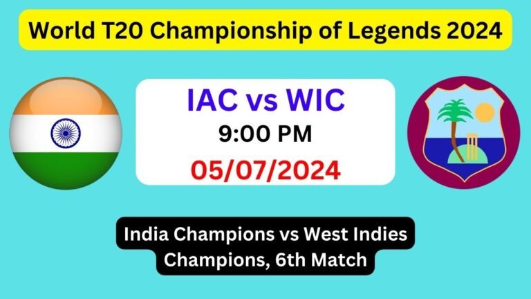 IAC vs WIC Dream11 Team Prediction, IAC vs WIC Dream11 Prediction Today Match, India Champions vs West Indies Champions, World T20 Championship of Legends 2024 Today Prediction