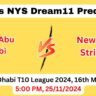 TAD vs NYS Dream11 Prediction Today Match, TAD vs NYS Dream11 Team, Team Abu Dhabi vs New York Strikers, 16th Match